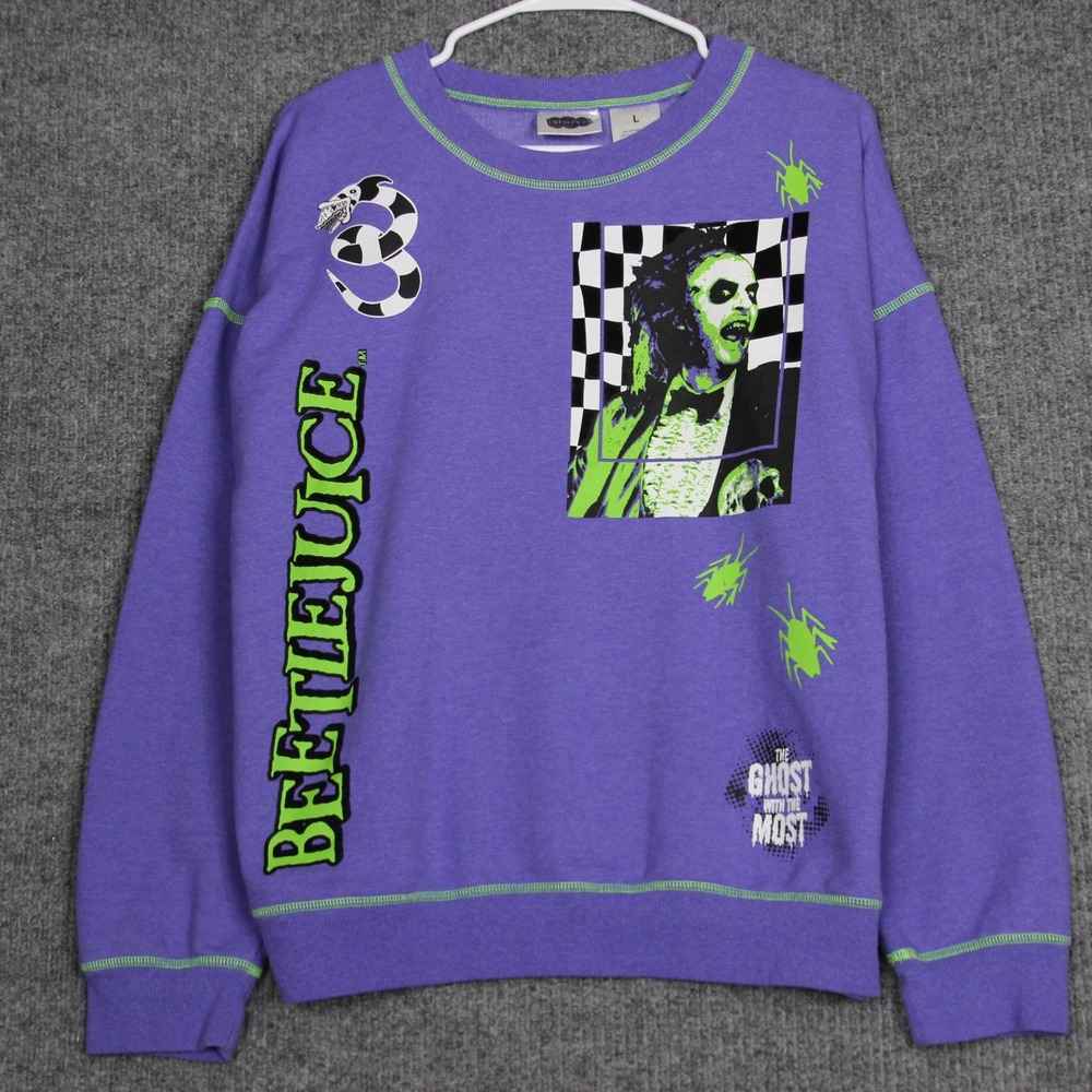 Beetlejuice Crewneck Sweatshirt Womens L Purple Green 80s‎ Movie Graphic